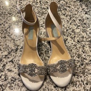 White, embellished block heels